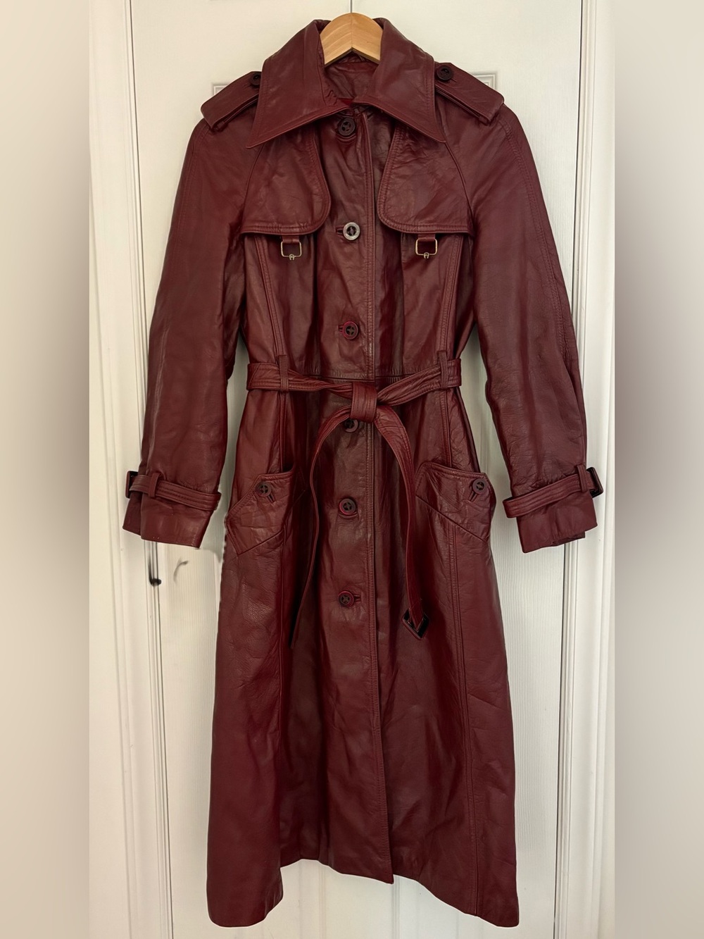 Vintage 1970’s ETIENNE AIGNER, Signature Oxblood Leather Trench Coat with Belt